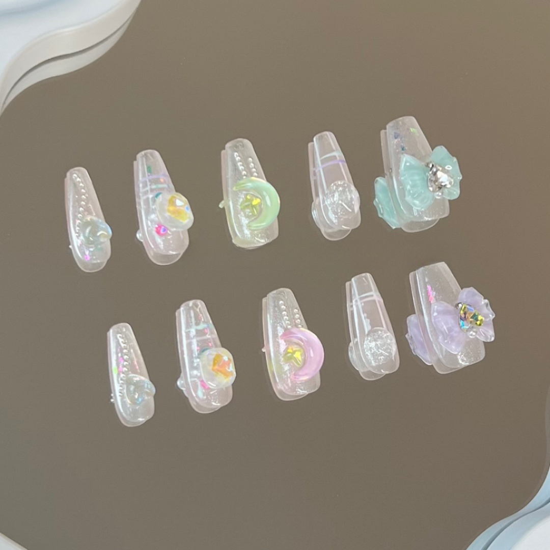 biubiuti手工定制成品可拆卸穿戴美甲冰透星月