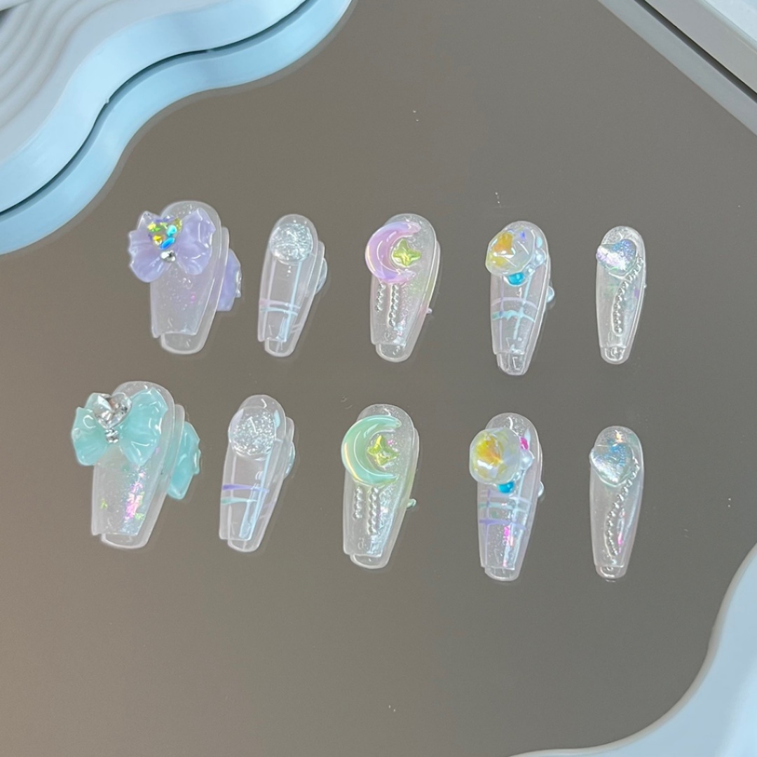 biubiuti手工定制成品可拆卸穿戴美甲冰透星月