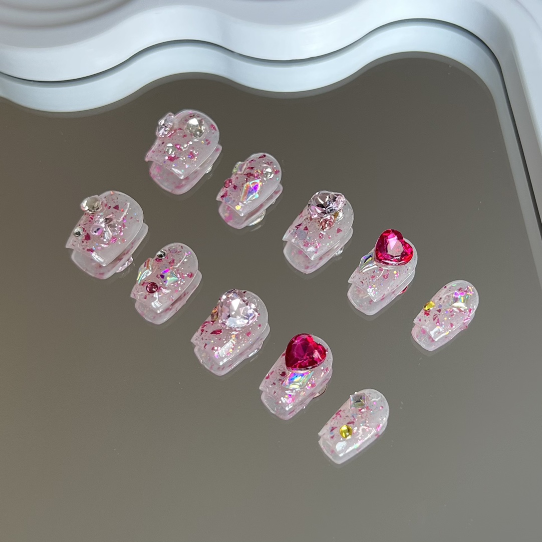 biubiuti手工定制成品可拆卸穿戴美甲树莓爱心